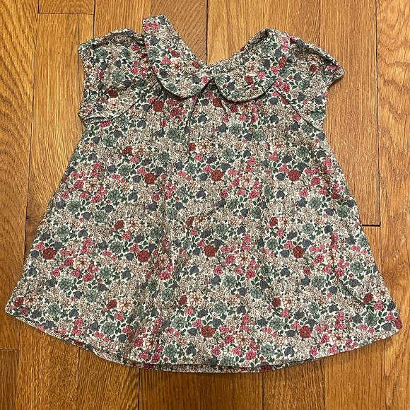 Gap Baby Cream Floral Corduroy Cap Sleeve A Line Dress with Collar, Size 0-3M - Picture 2 of 2